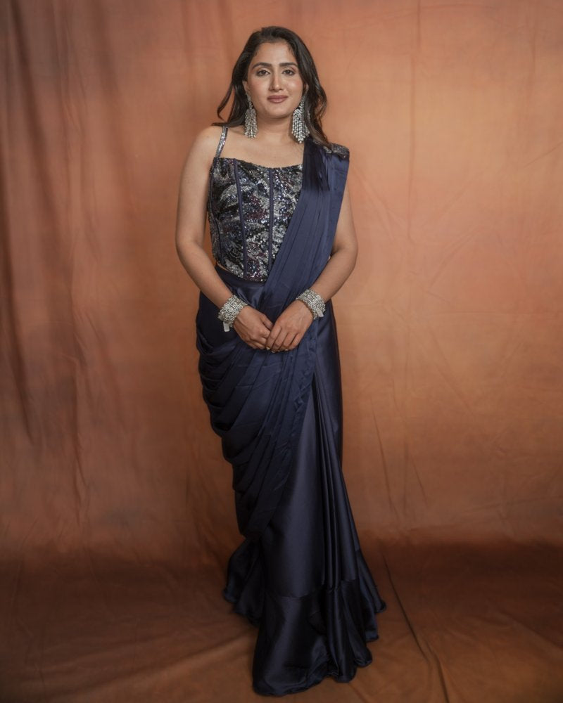 Midnight Elegance Sequin Saree Set
