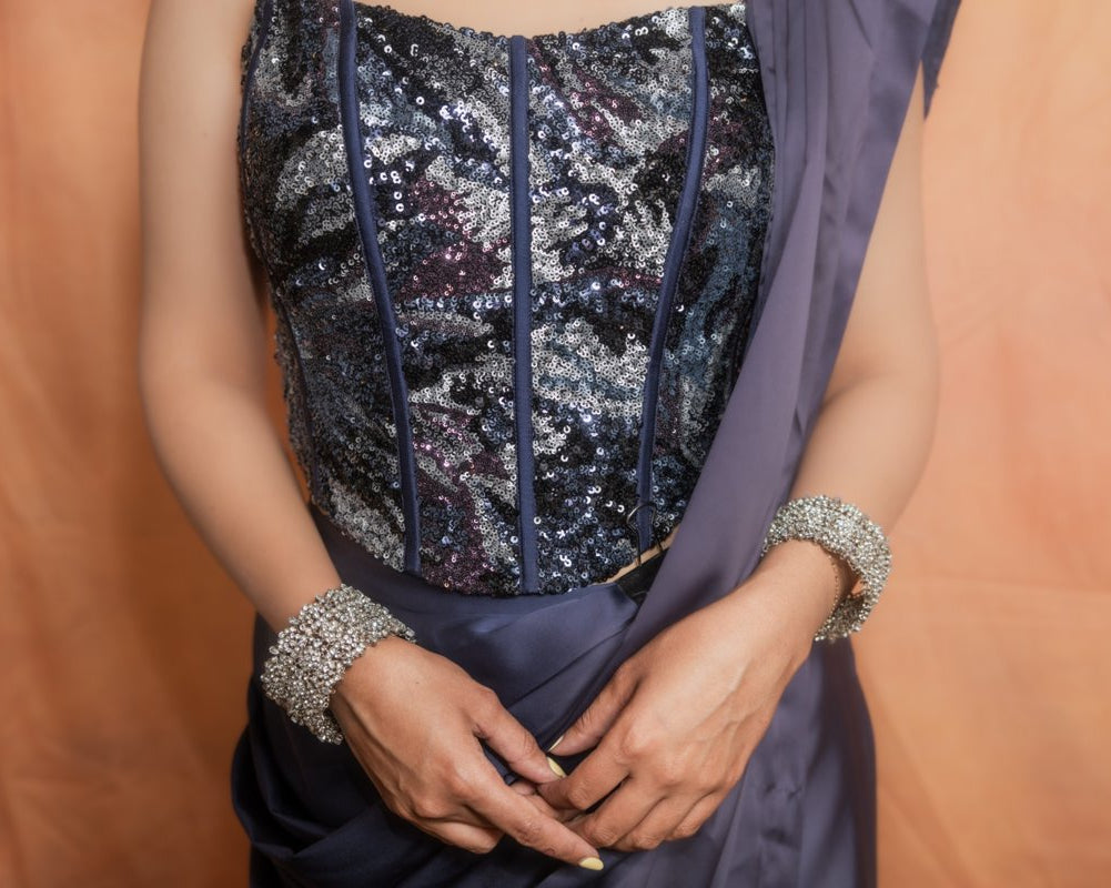 Midnight Elegance Sequin Saree Set