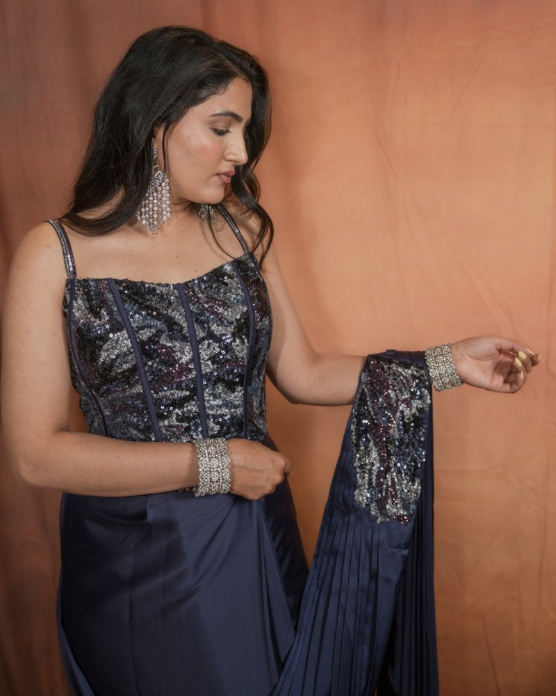 Midnight Elegance Sequin Saree Set