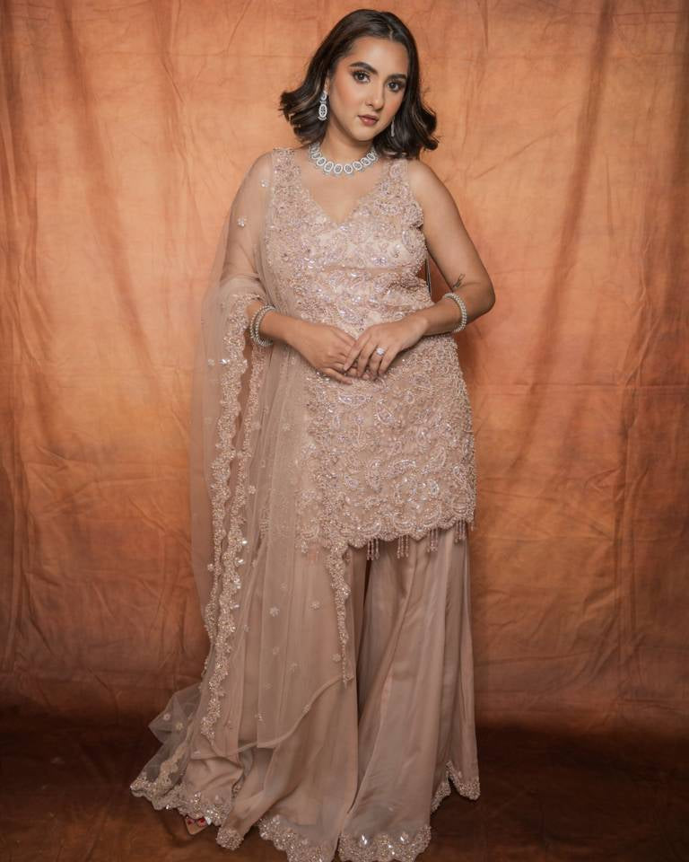 Nude Embellished Sharara Set
