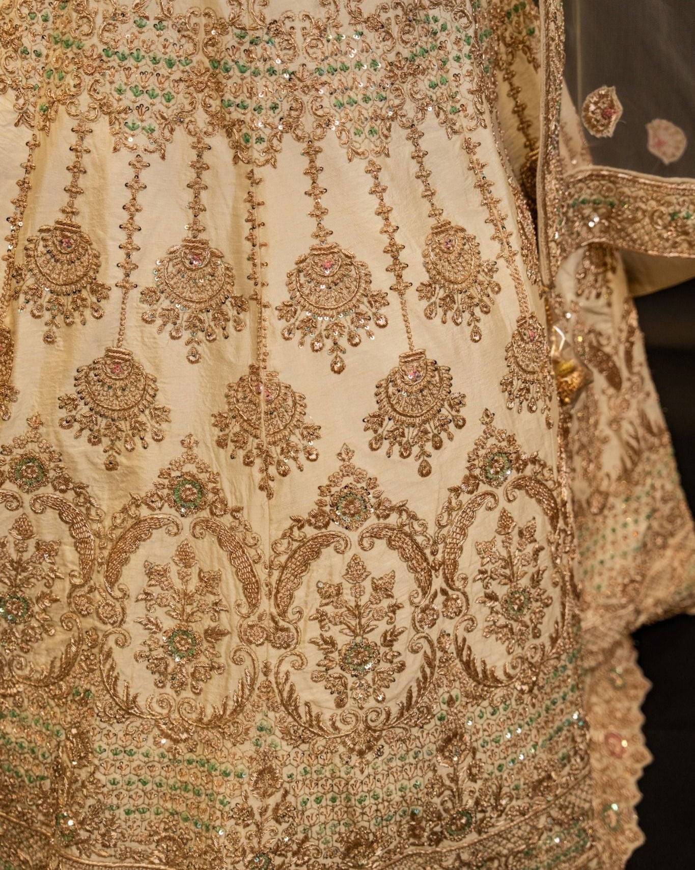 Ivory Gold Embroidered Bridal Lehenga with Net Dupatta