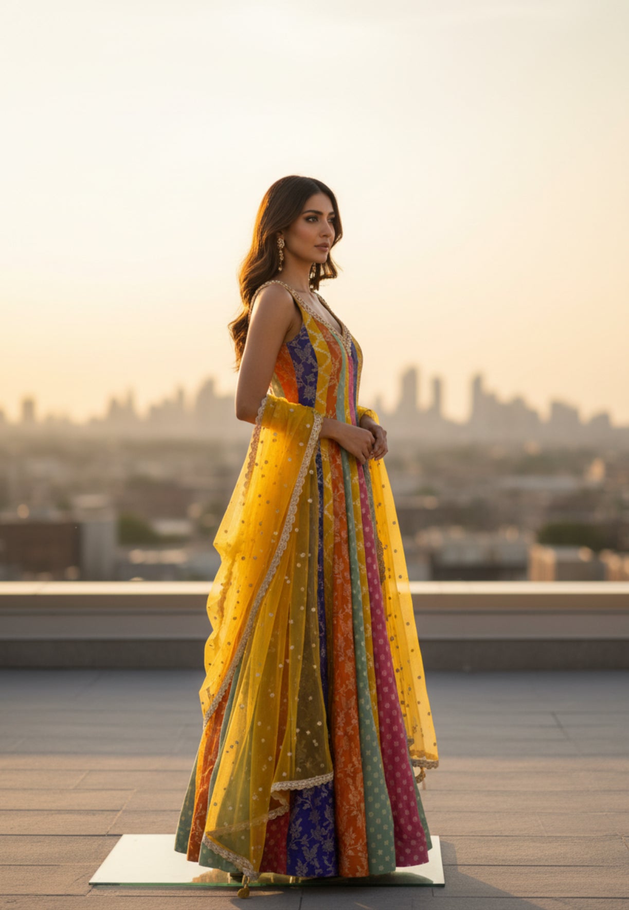 Multicolor Festive Anarkali with Yellow Dupatta