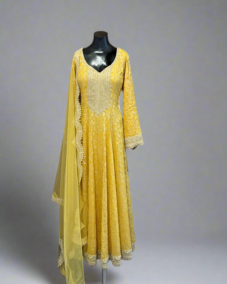 Yellow Embroidered Anarkali Suit with Dupatta