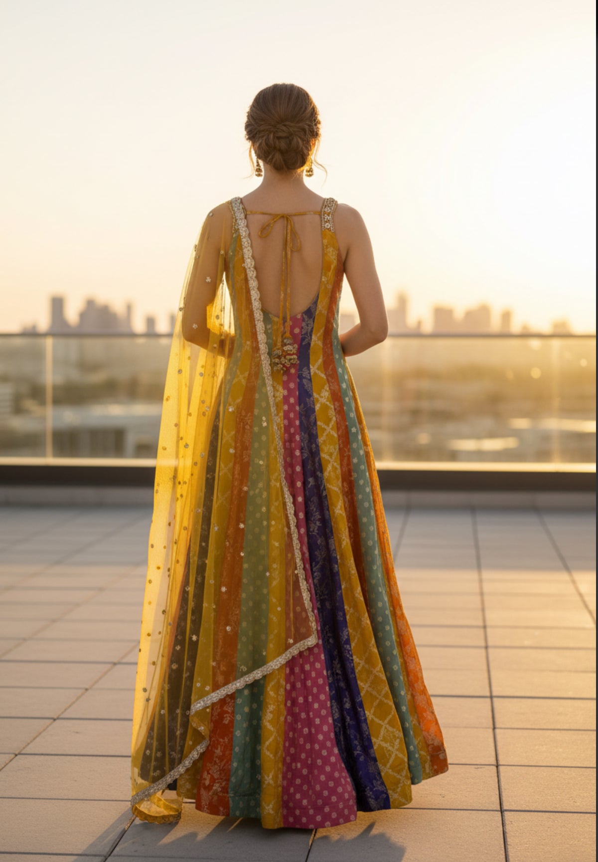 Multicolor Festive Anarkali with Yellow Dupatta