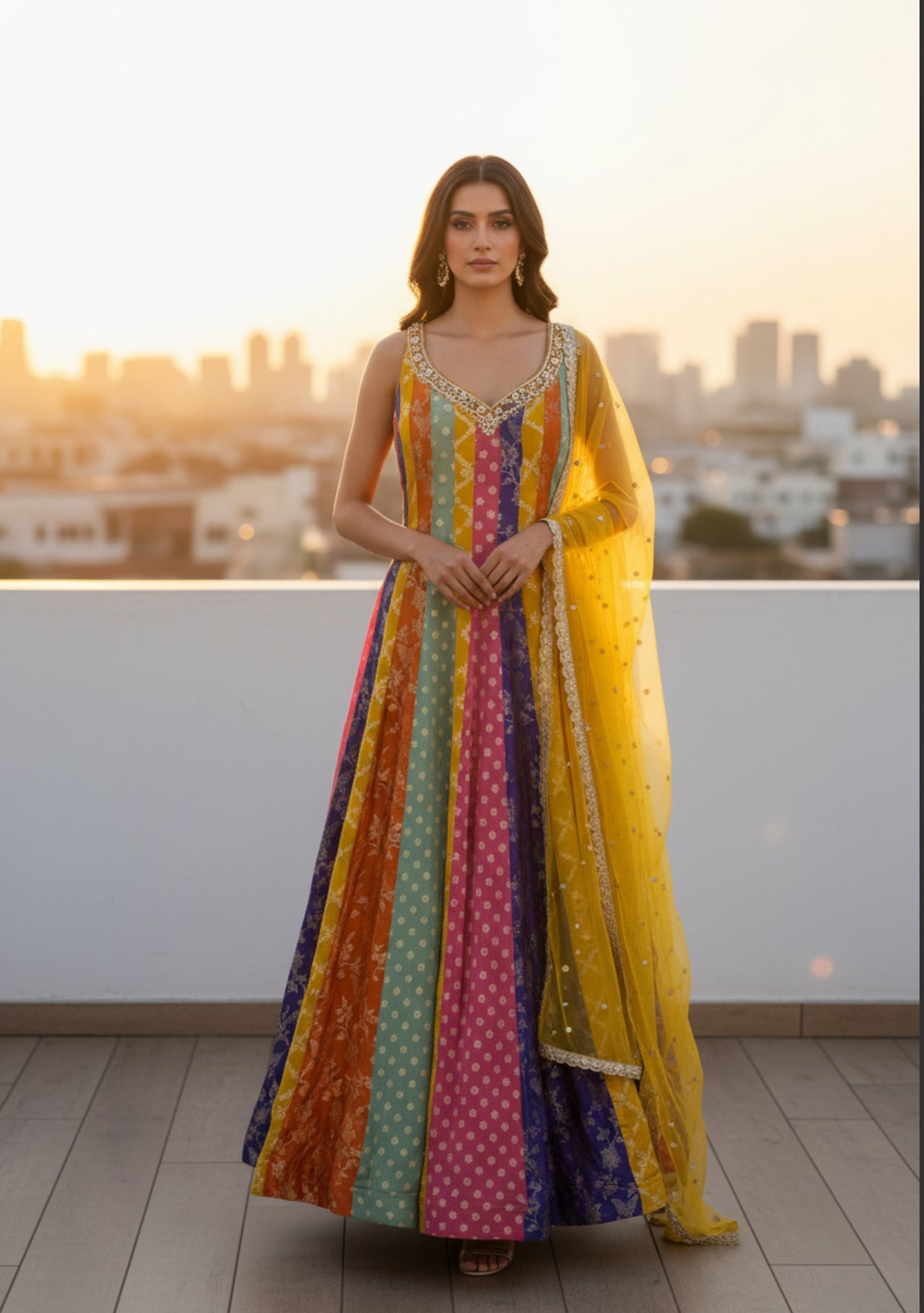 Multicolor Festive Anarkali with Yellow Dupatta
