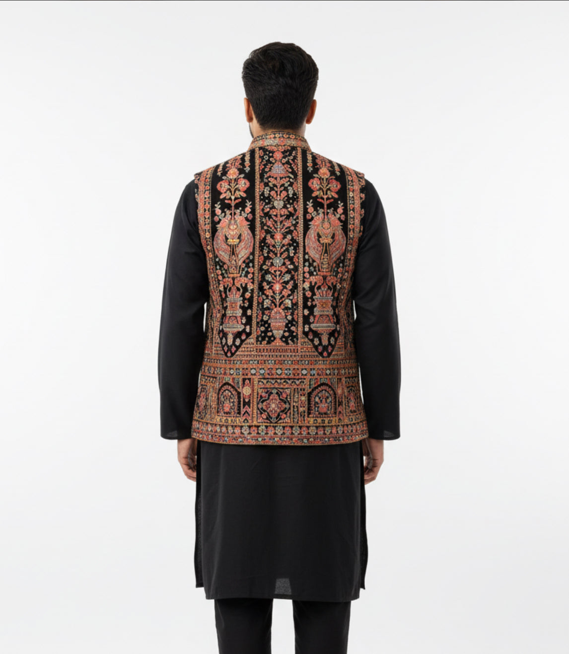 Black Embroidered Kurta Achkan Set