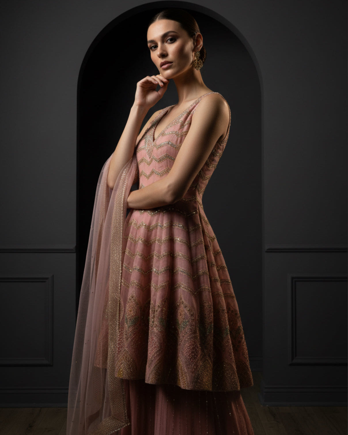 Blush Pink Sharara Set with Embroidered Kurta & Net Dupatta