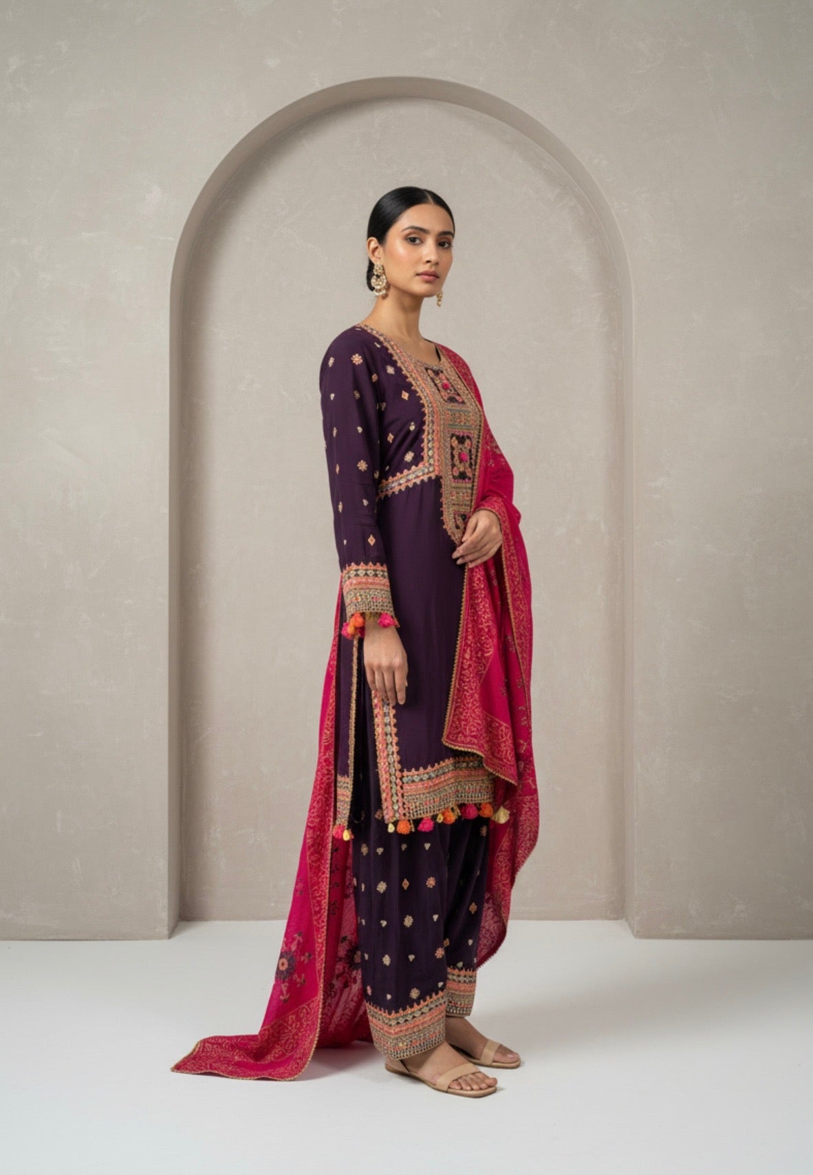 Embroidered Plum and Mustard Shalwar Kameez Set