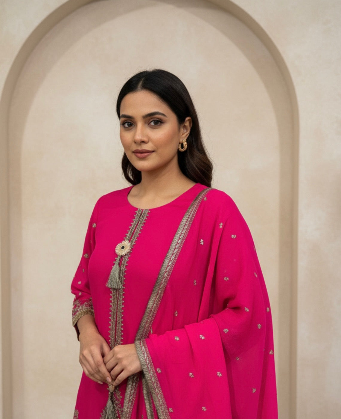 Amber Rust/ Hot Pink Purple  Embellished Punjabi Suit