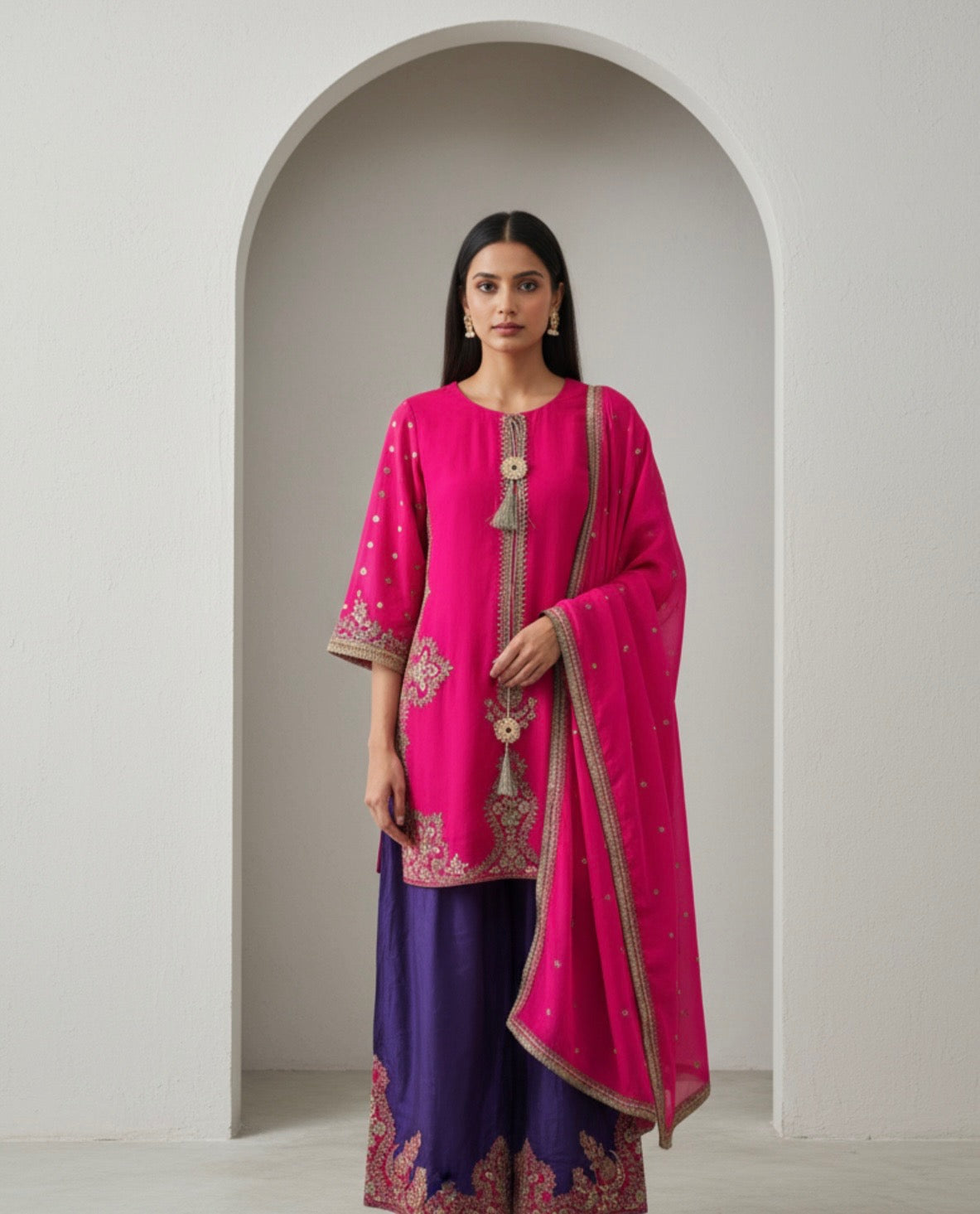 Amber Rust/ Hot Pink Purple  Embellished Punjabi Suit