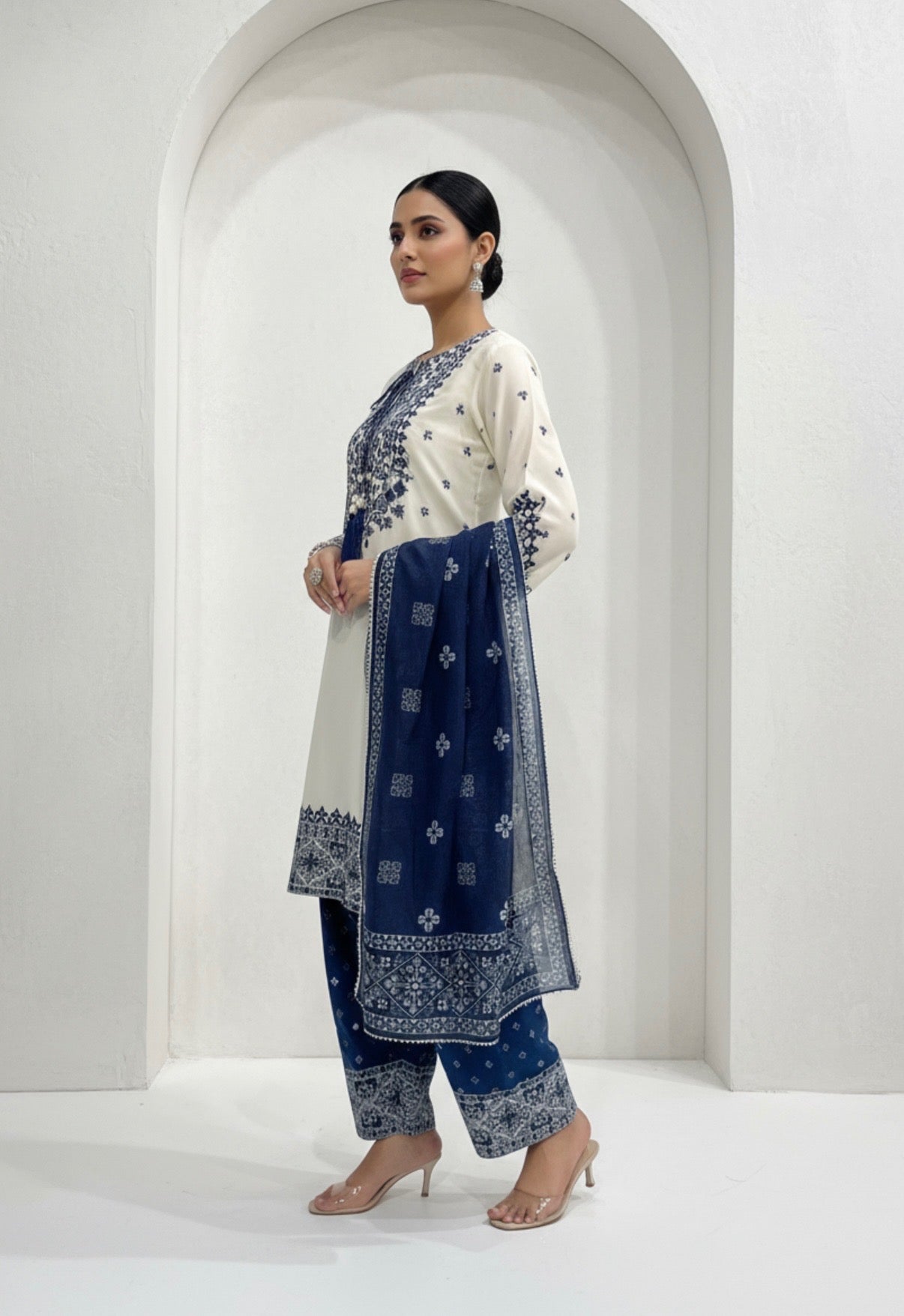 Ivory Maroon Embroidered Three-Piece Suit