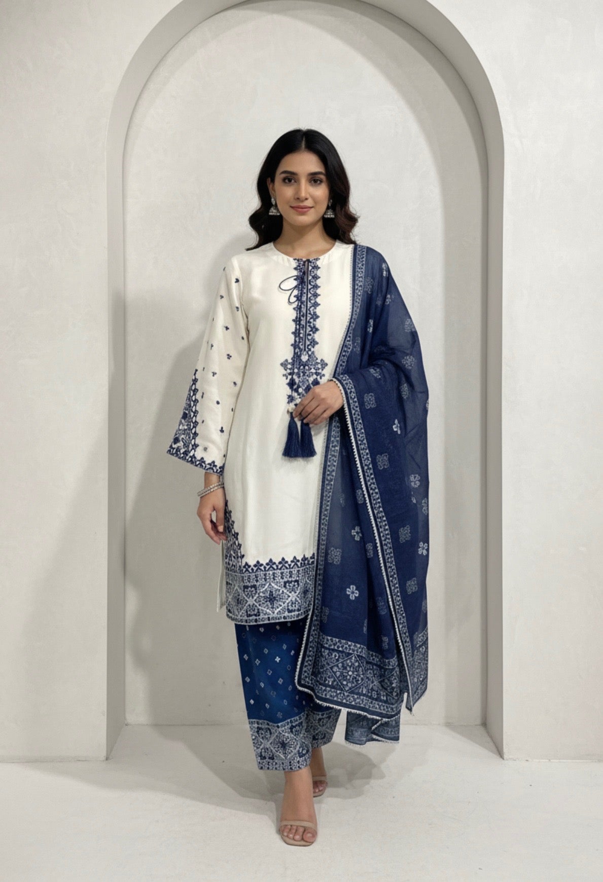 Ivory Maroon Embroidered Three-Piece Suit