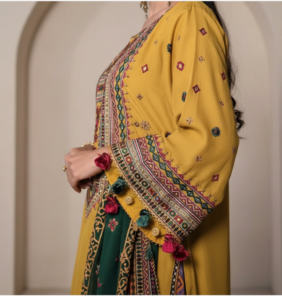 Embroidered Plum and Mustard Shalwar Kameez Set