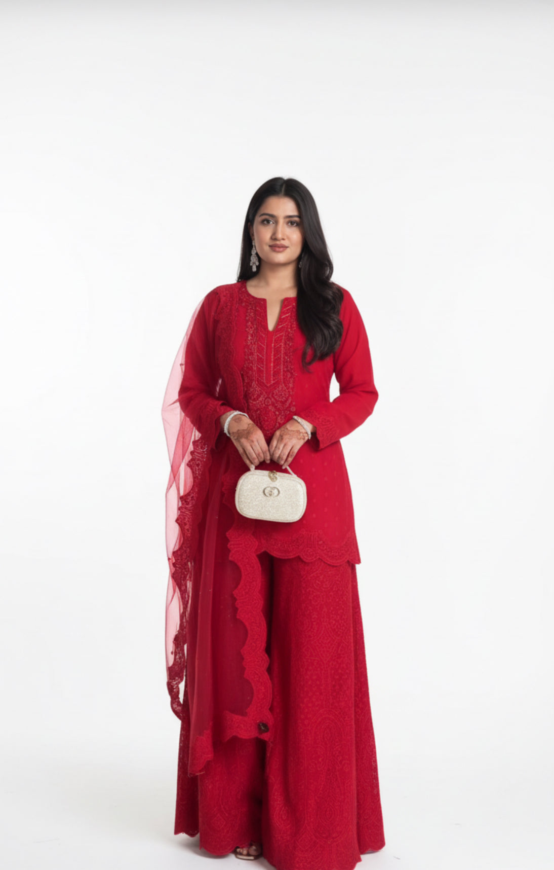 Crimson Red Embroidered Festive Sharara Set