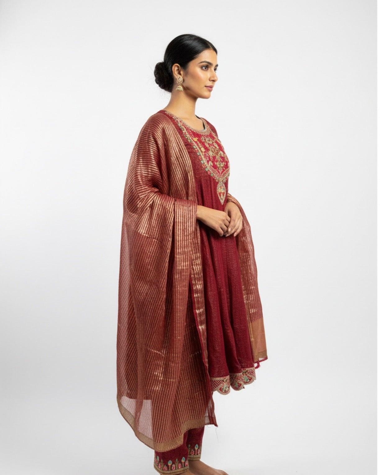 Scarlet Gold Embroidered Anarkali Suit