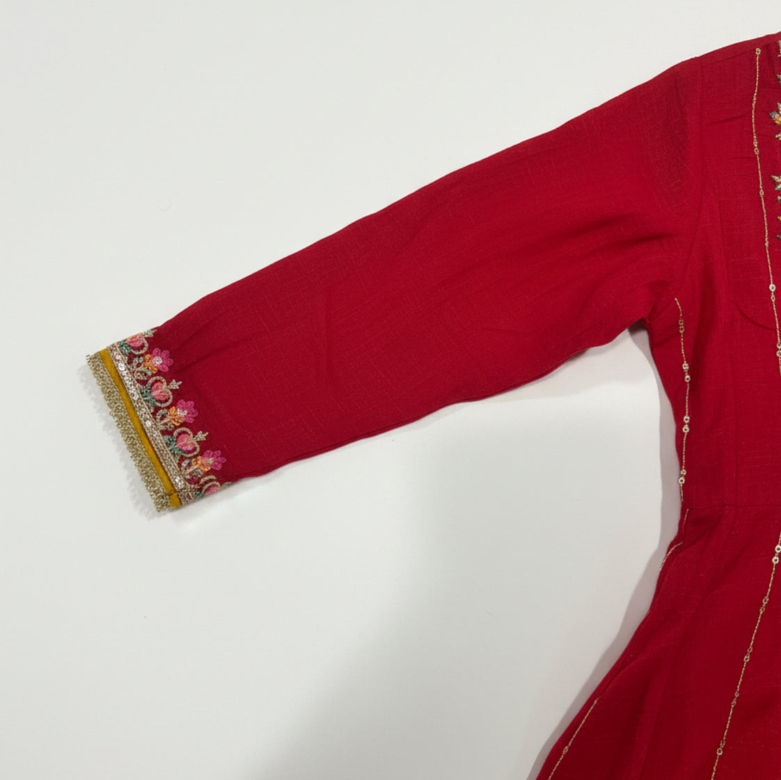 Scarlet Gold Embroidered Anarkali Suit