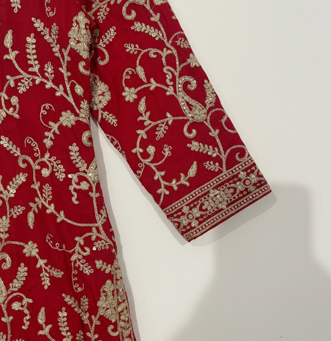 Crimson Gold Embroidered Straight Suit