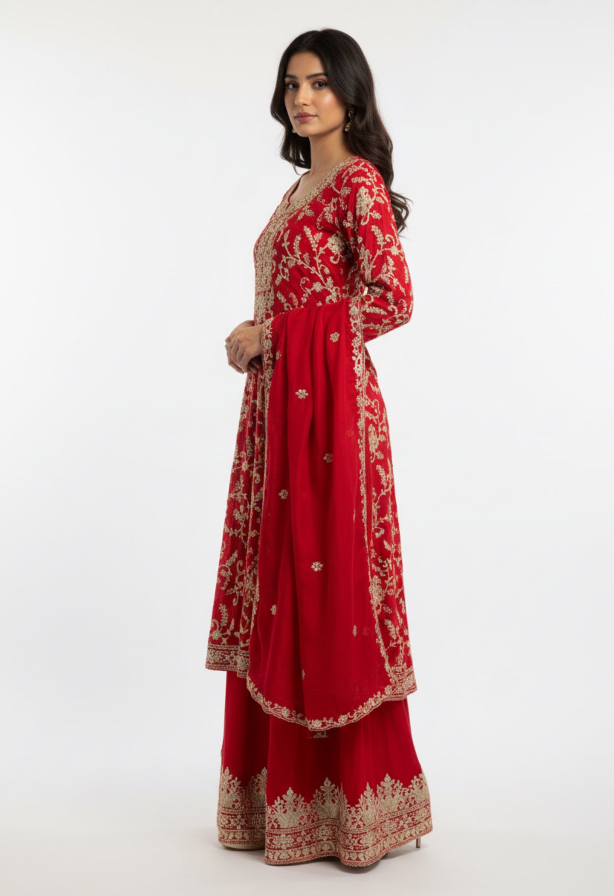 Crimson Gold Embroidered Straight Suit