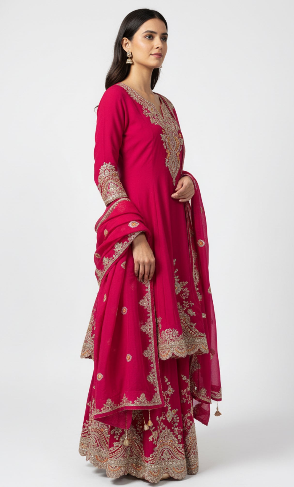 Fuchsia Gold Embroidered Sharara Suit