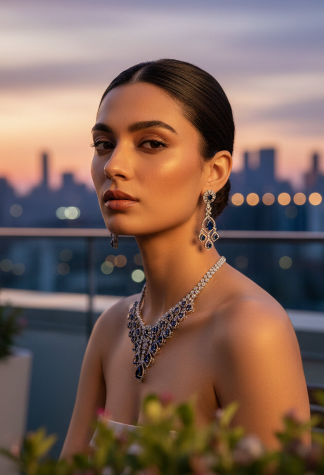 Ruby and Diamond Chandelier Necklace Set