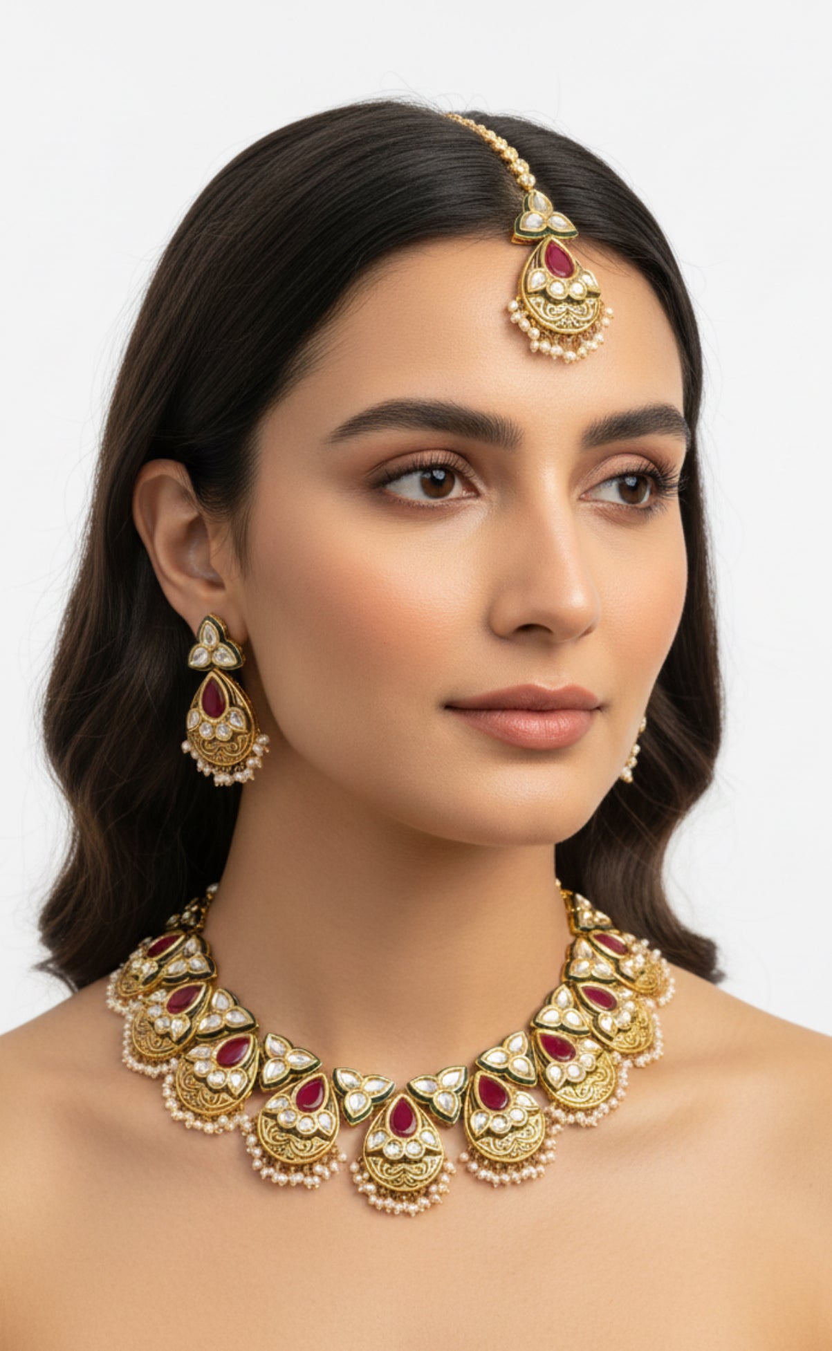 Gold, Ruby & Pearl Kundan Bridal Jewelry Set