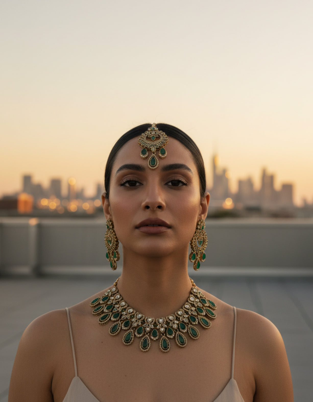 Emerald and Gold Kundan Bridal Jewelry Set