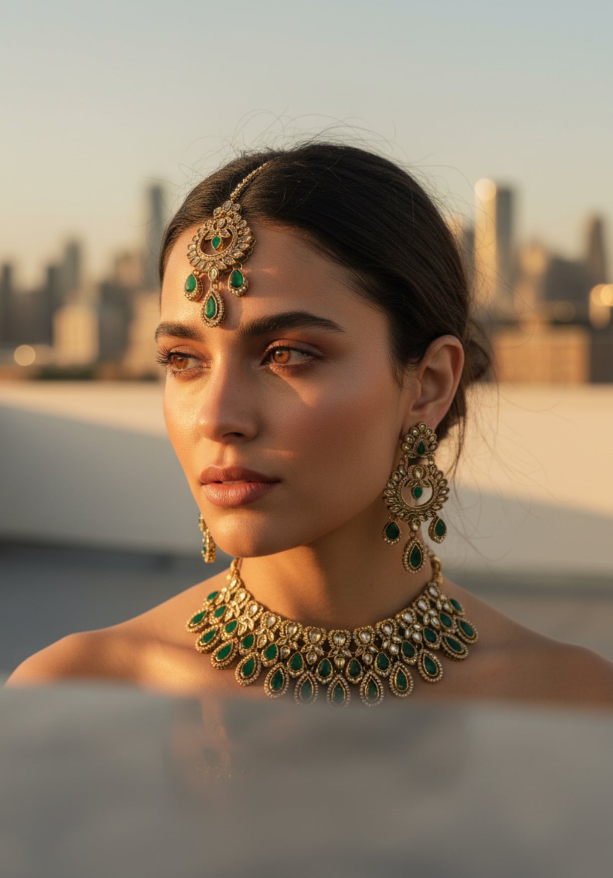 Emerald and Gold Kundan Bridal Jewelry Set