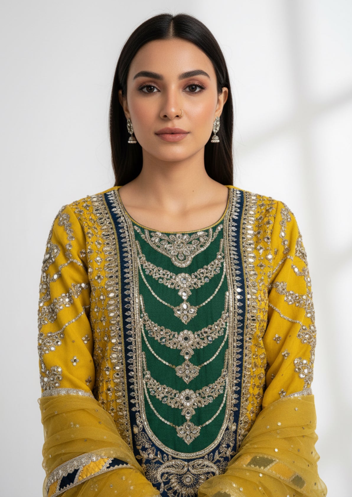 Yellow and Green Embroidered Sharara Set