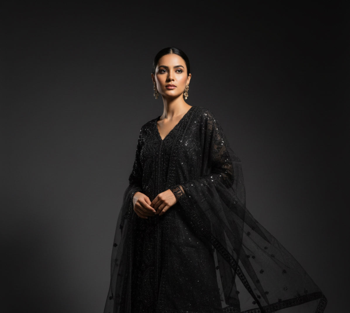 Black Embroidered Sharara Set with Dupatta