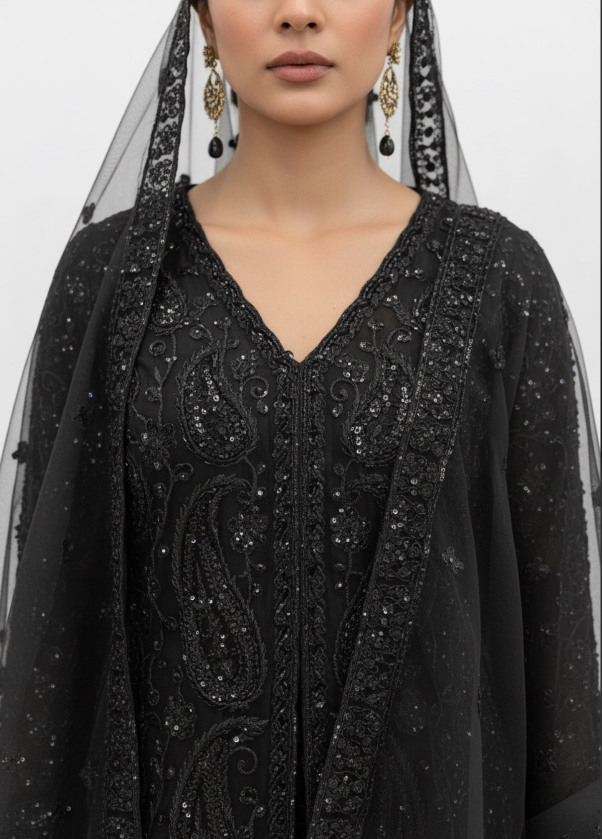 Black Embroidered Sharara Set with Dupatta
