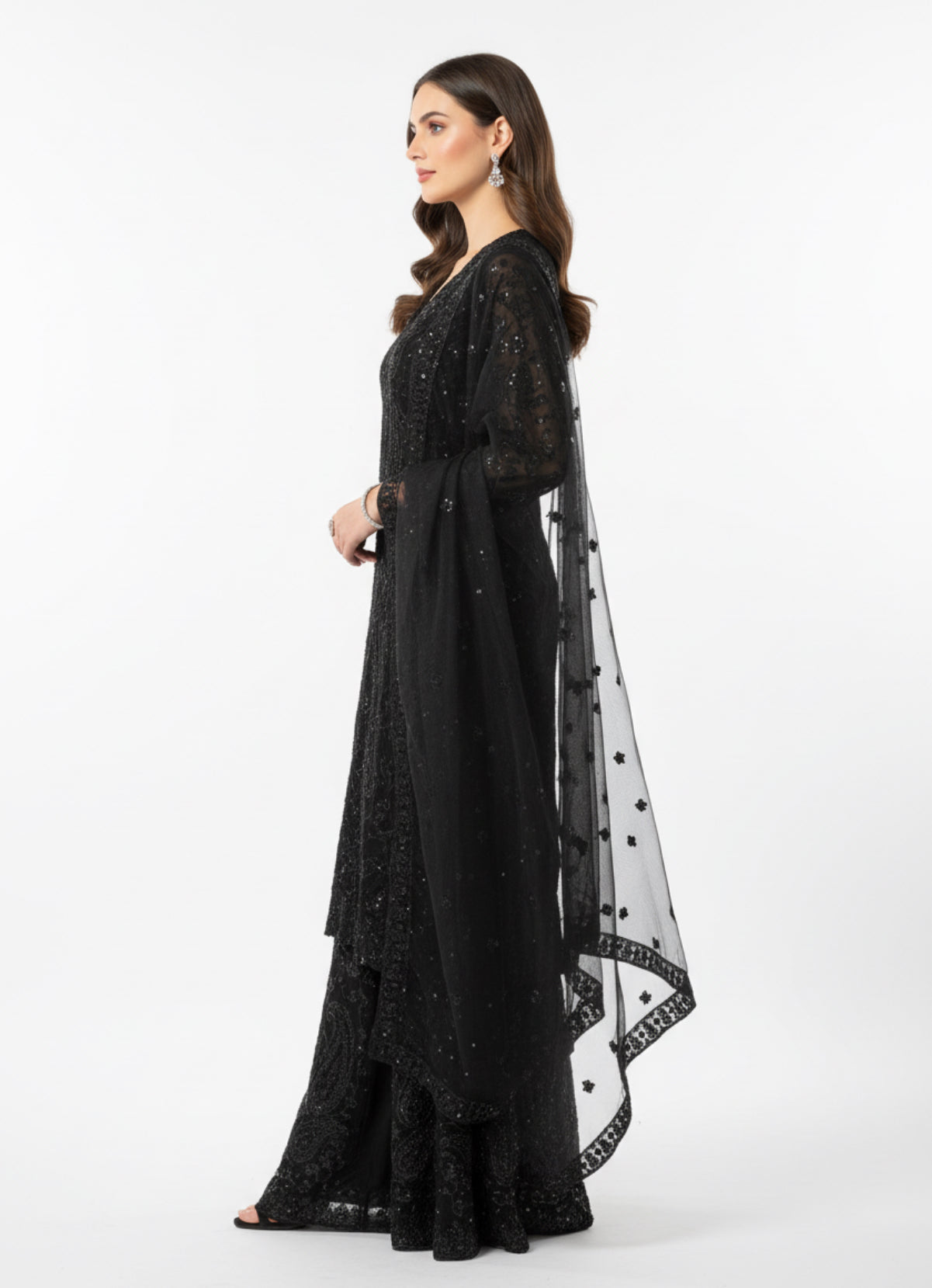 Black Embroidered Sharara Set with Dupatta
