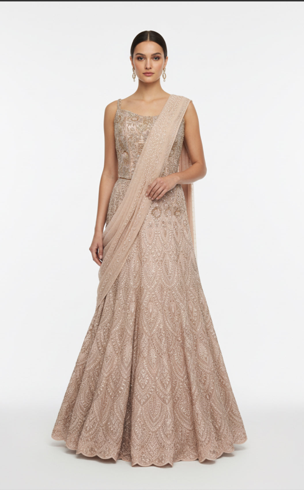 Embroidered Champagne Nude Lehenga Set