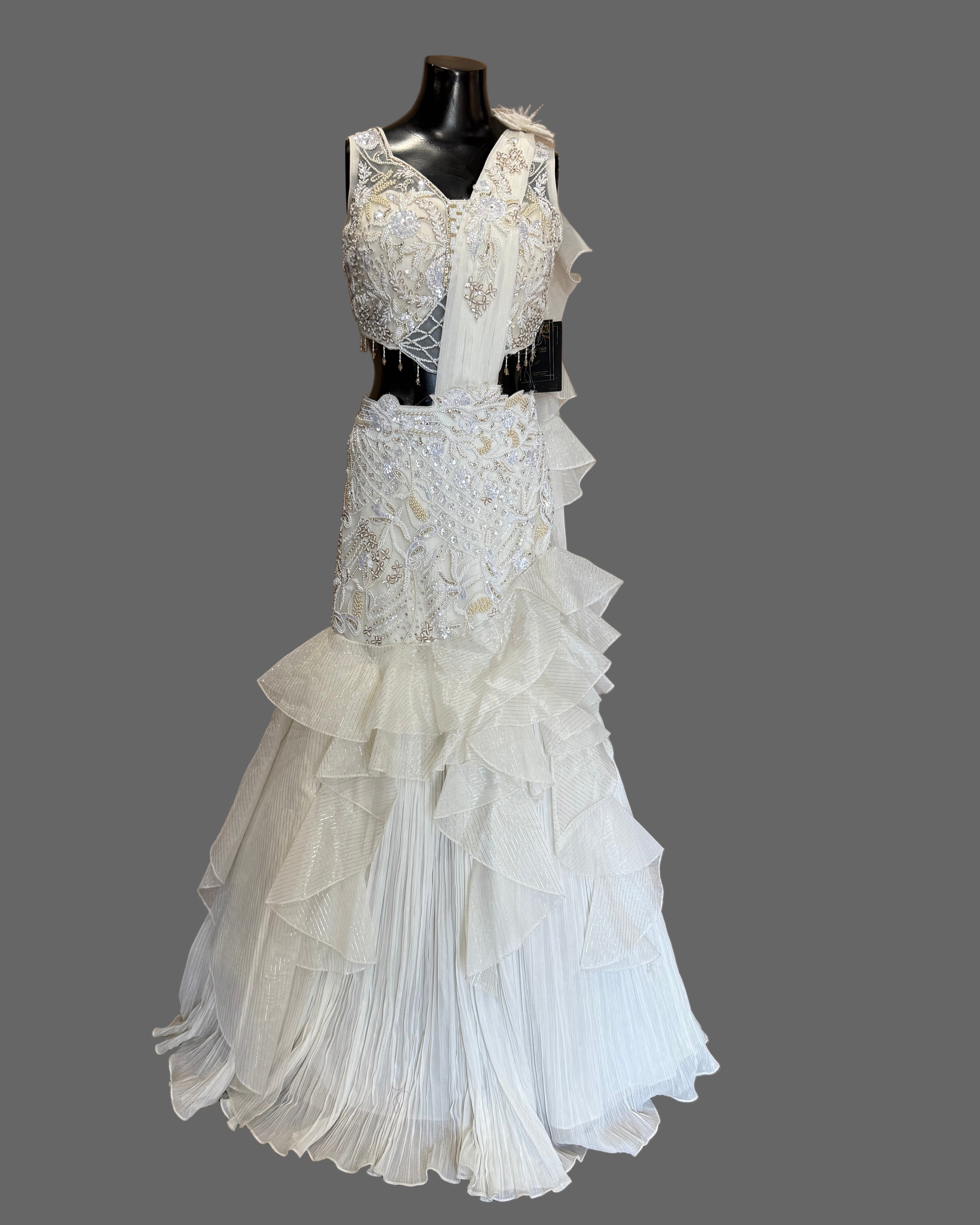 White Ruffle Lehenga Set