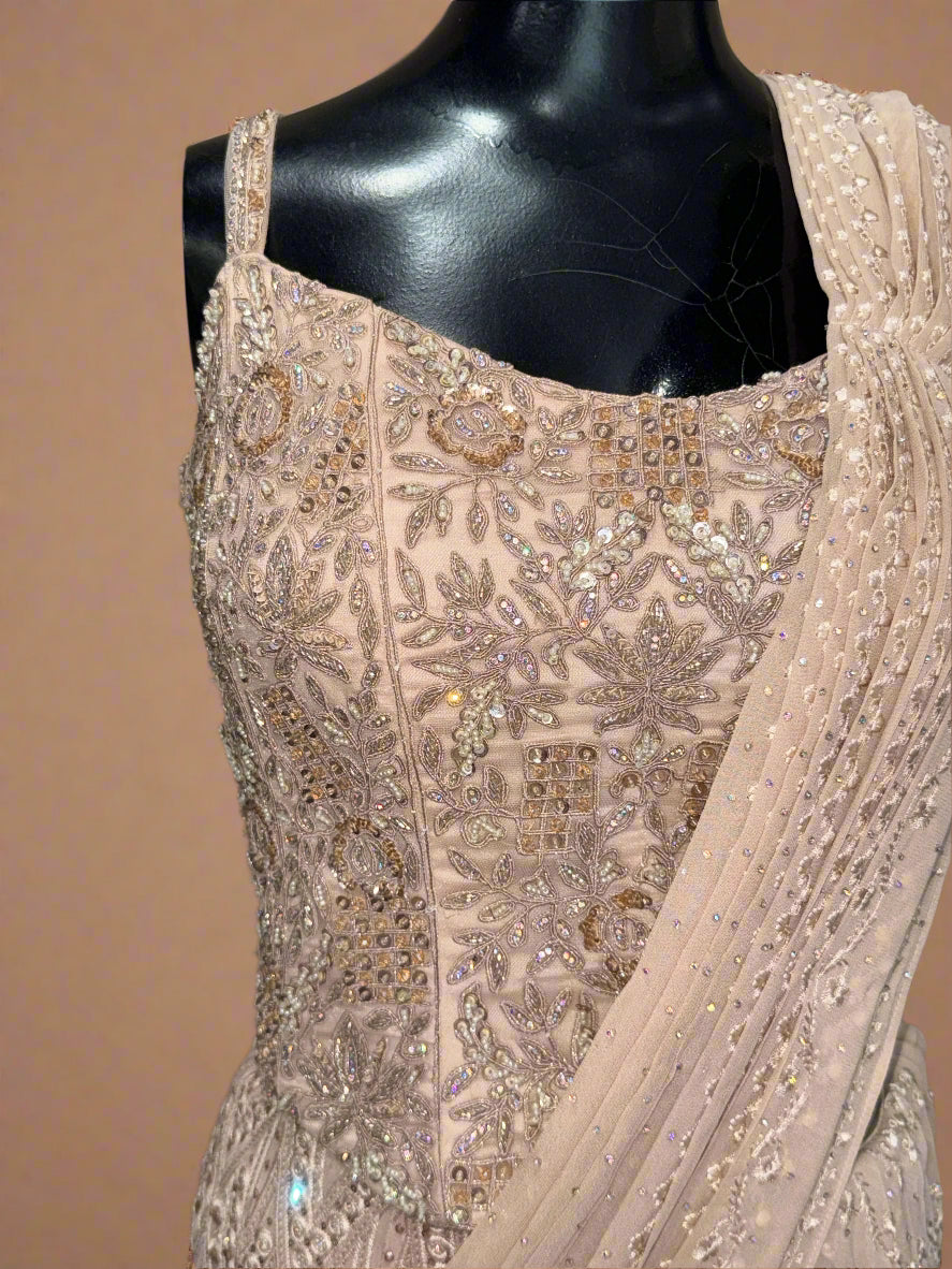 Embroidered Champagne Nude Lehenga Set