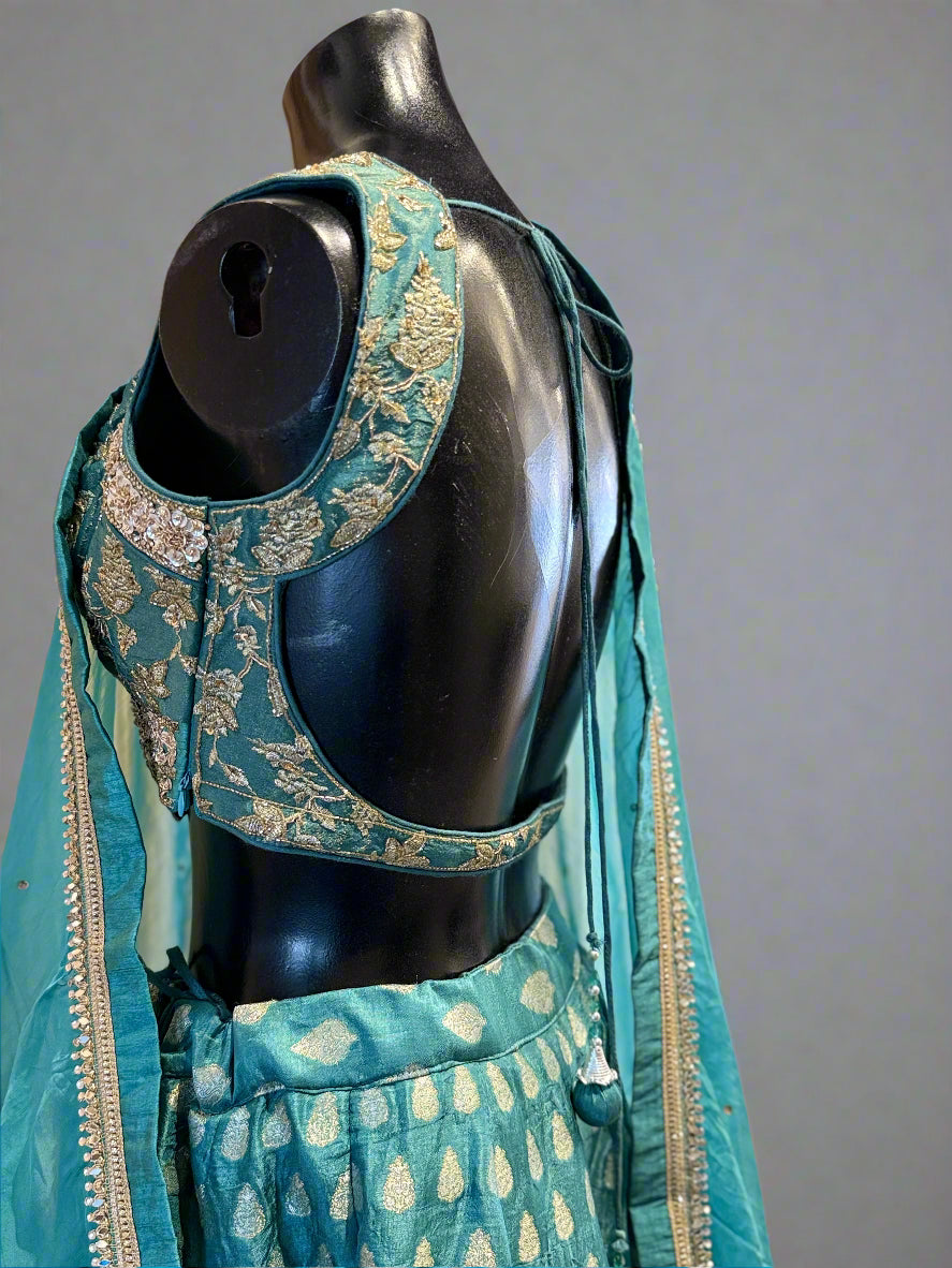 Teal and Gold Lehenga Set