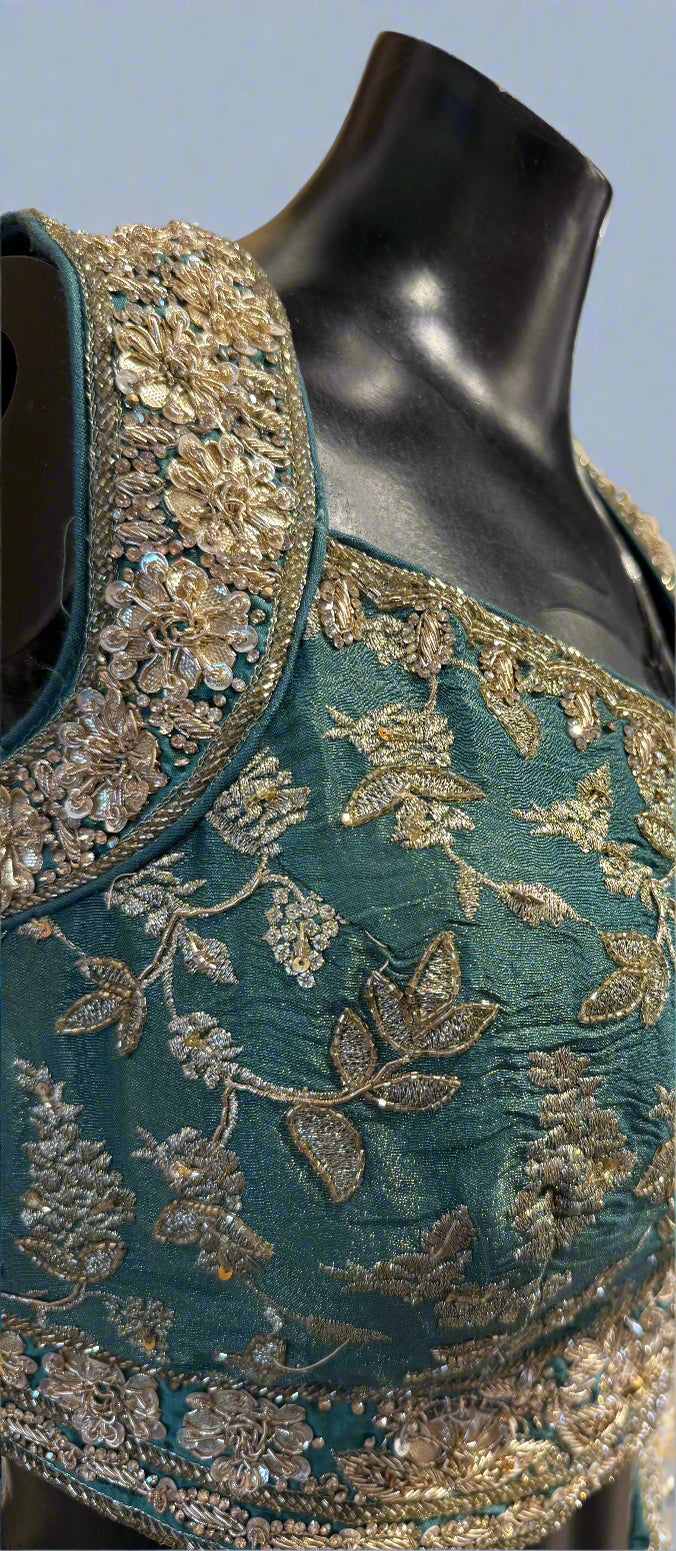 Teal and Gold Lehenga Set