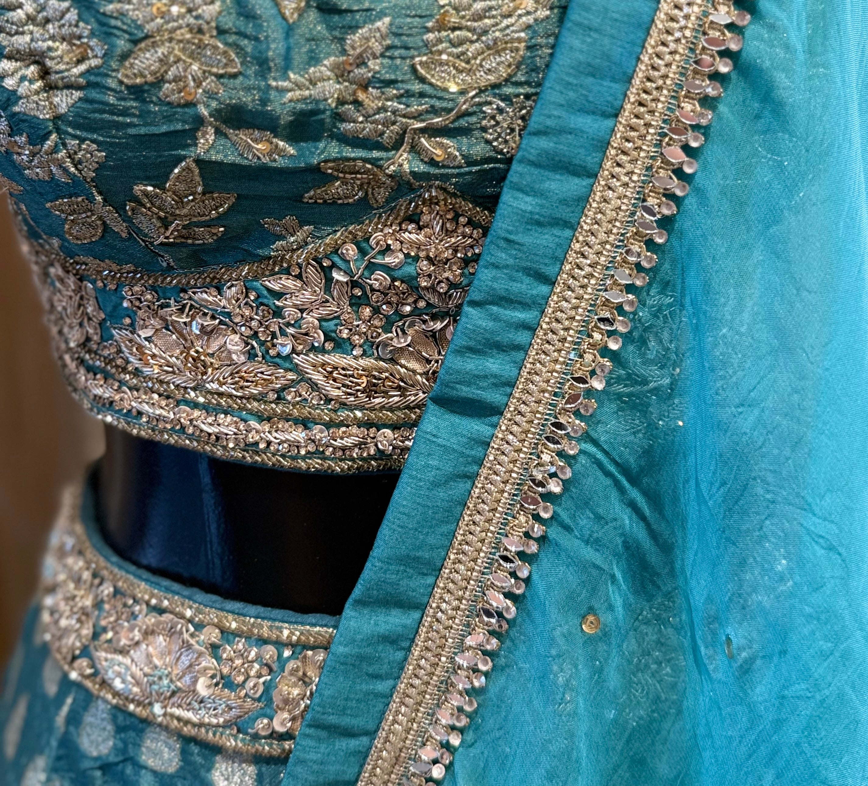 Teal and Gold Lehenga Set