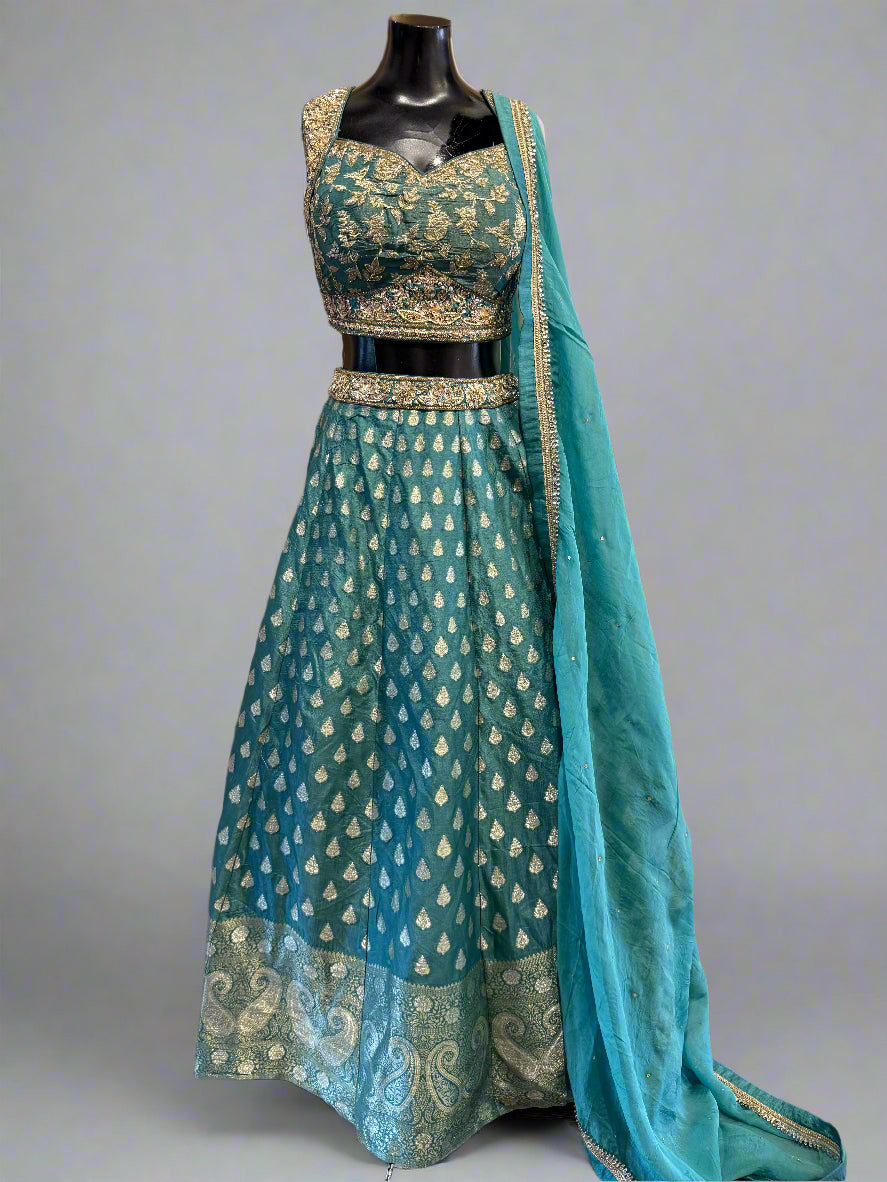 Teal and Gold Lehenga Set