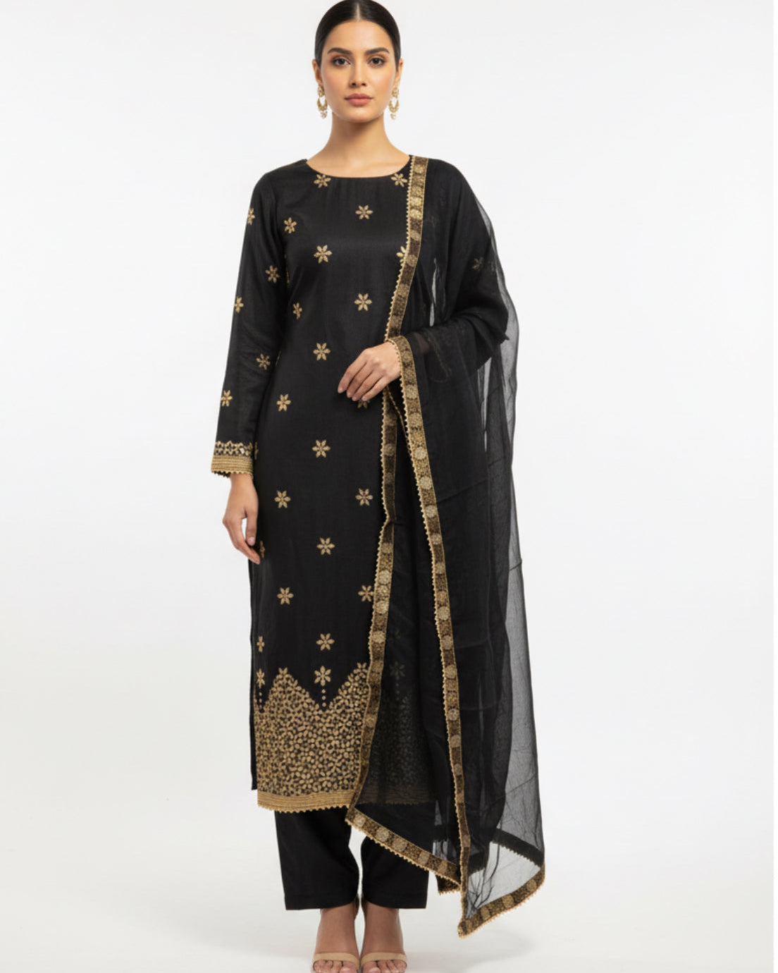 Black Embroidered Kurta Set with Dupatta