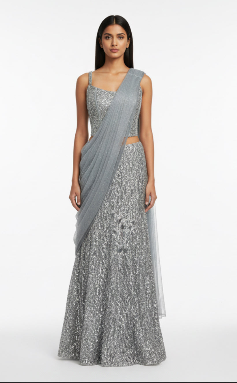 Silver Sequin Lehenga Set