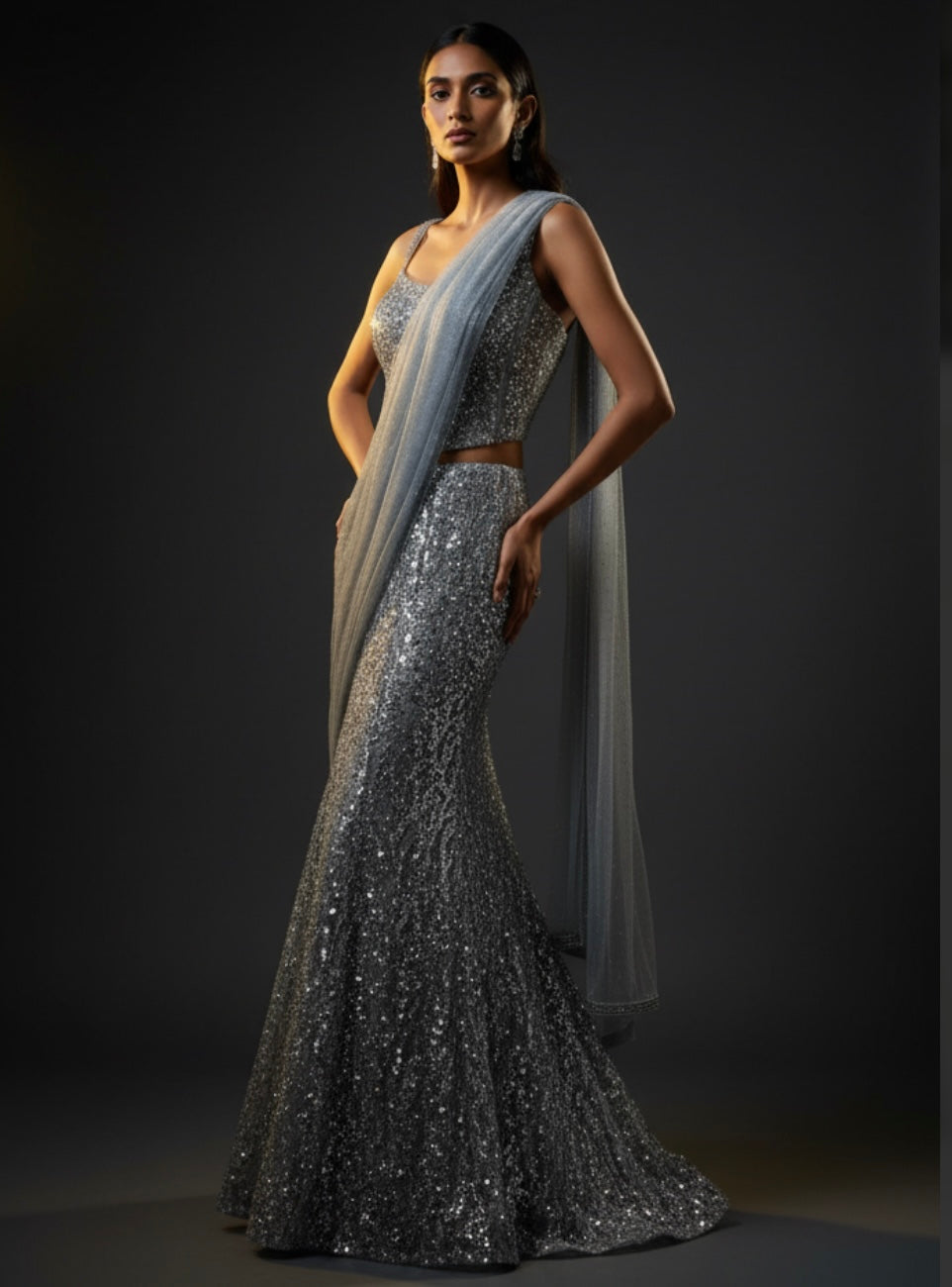 Silver Sequin Lehenga Set