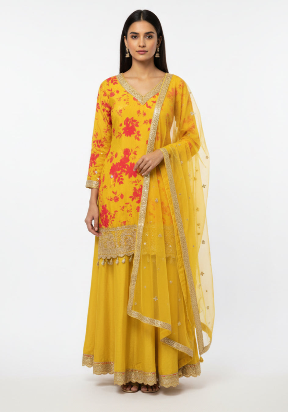 Yellow Floral Sharara with Dupatta