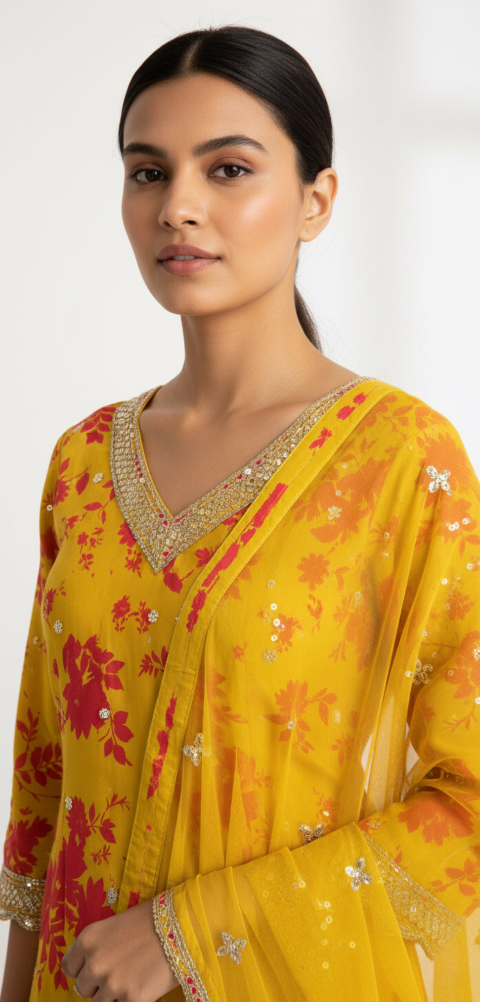 Yellow Floral Sharara with Dupatta