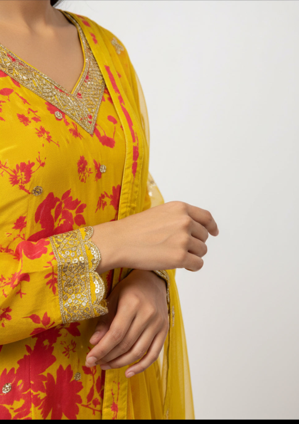 Yellow Floral Sharara with Dupatta