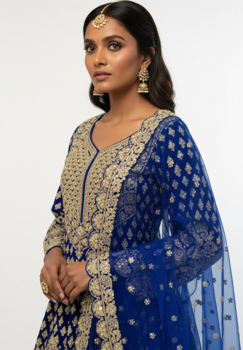 Royal Blue Anarkali Lehenga