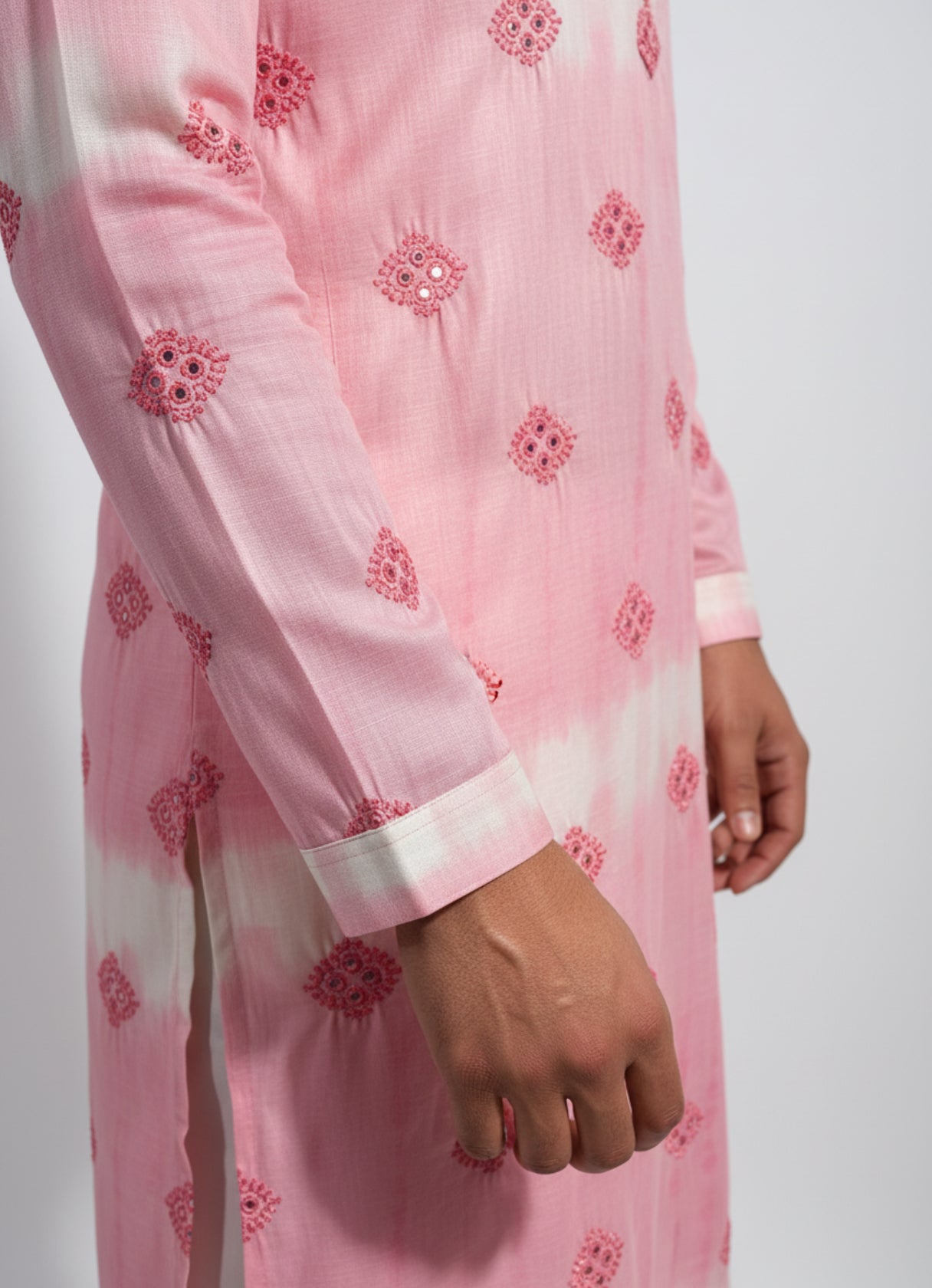 Pink Embroidered Kurta with White Pajama
