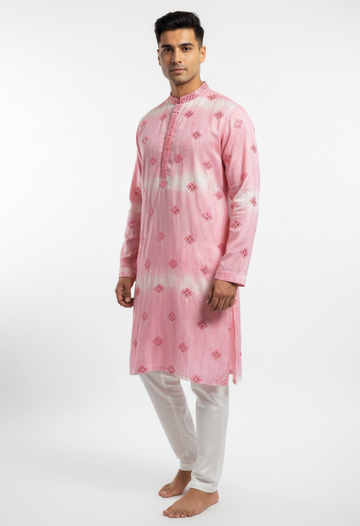 Pink Embroidered Kurta with White Pajama