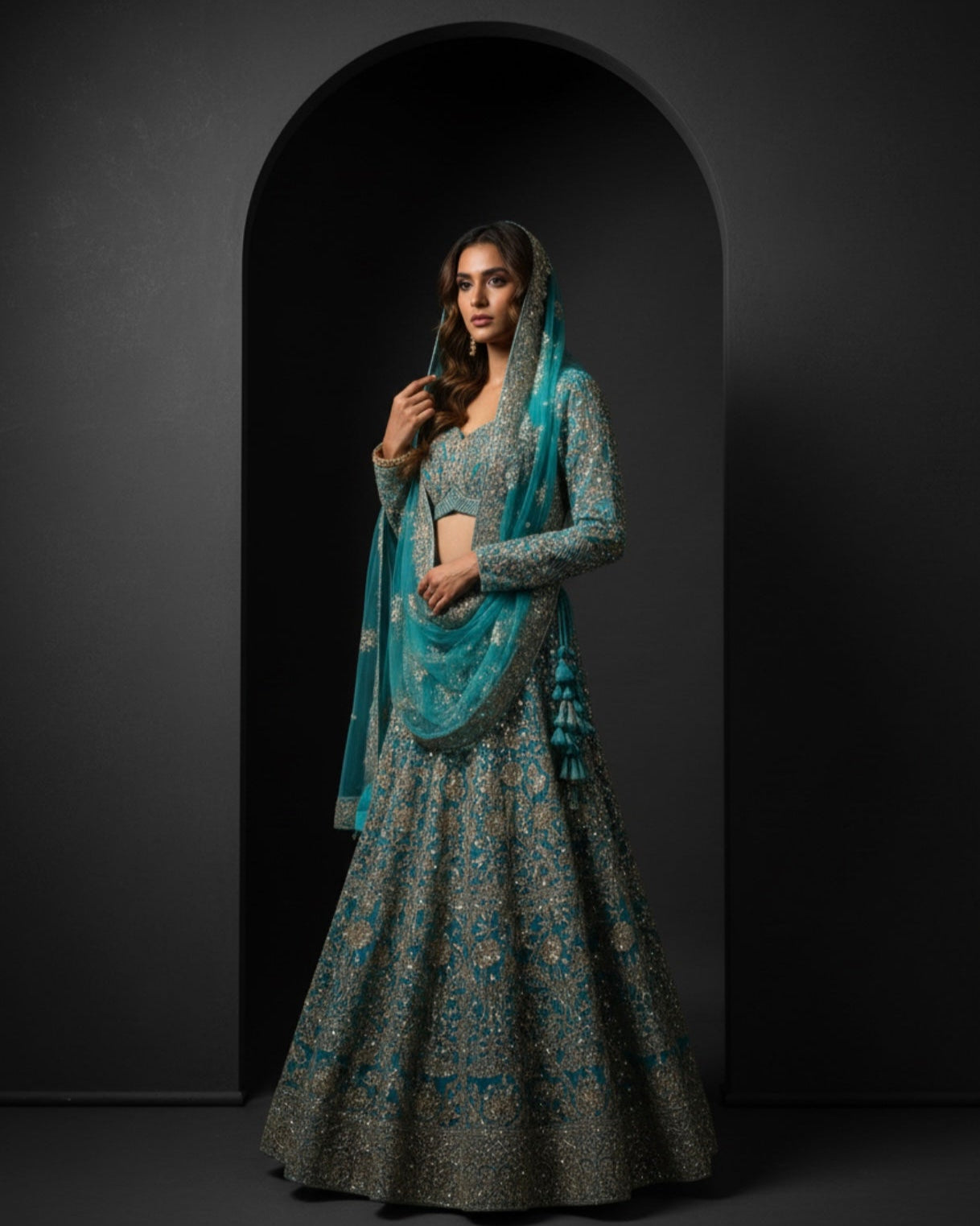 Turquoise Blue Embroidered Lehenga Set