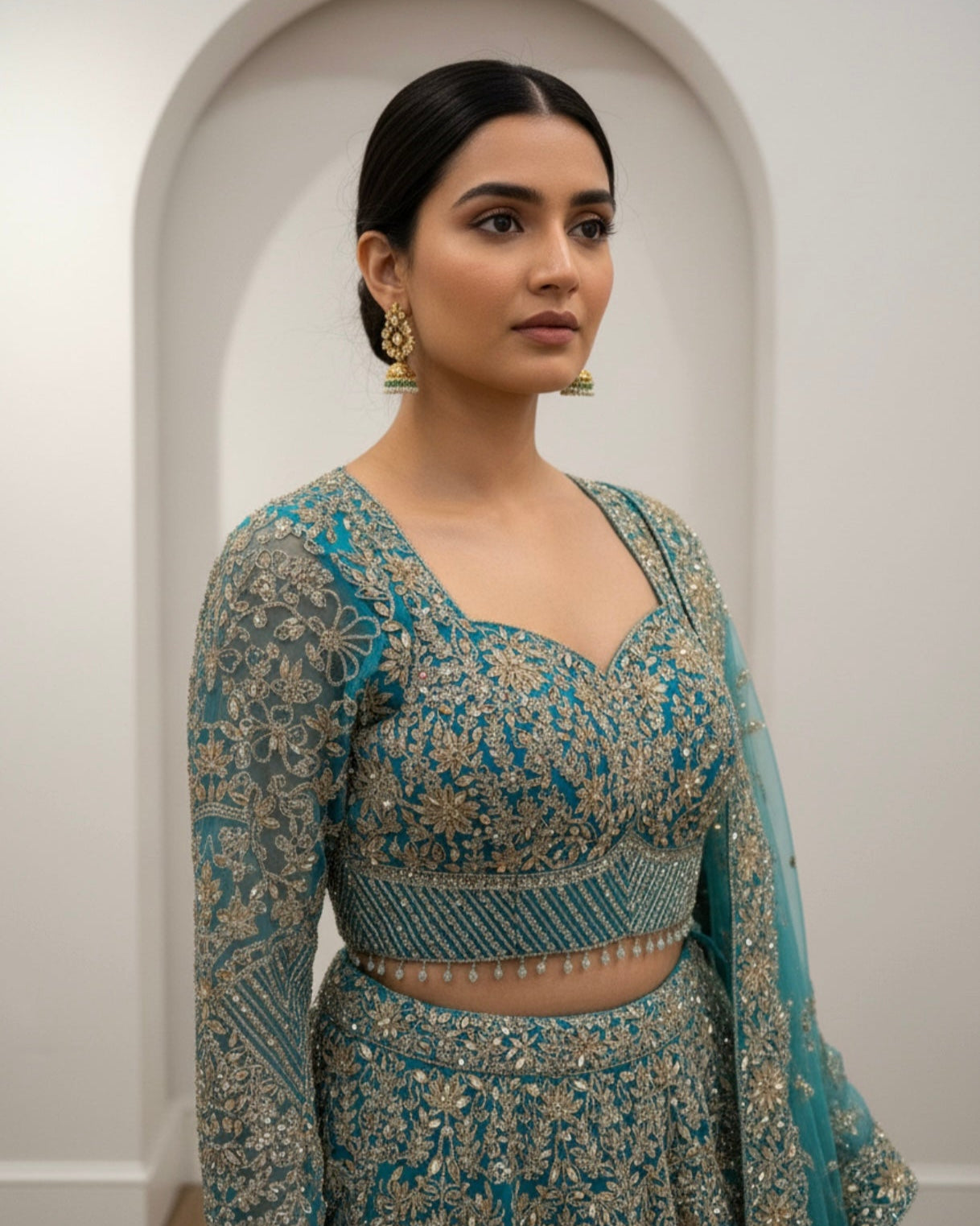 Turquoise Blue Embroidered Lehenga Set
