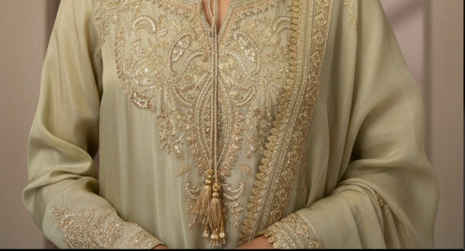 Powder Green Embroidered Sharara Suit